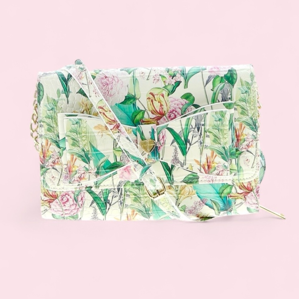 Betsey Johnson Floral Quilted Crossbody Bag - White, Green, Pink - Picture 2 of 12